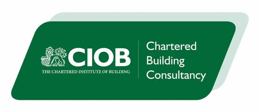 CIOB - Chartered Building Consultancy logo in a green parallelogram shape